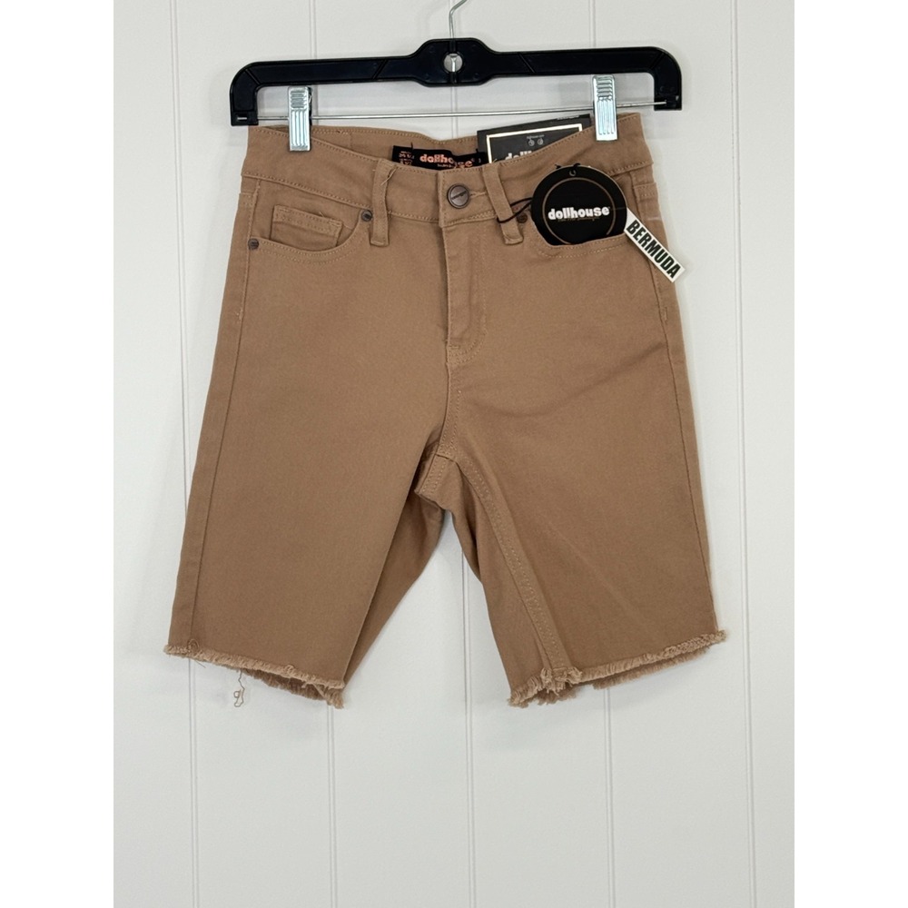 Dollhouse Juniors High Rise Havana Bermuda Shorts Brown Raw Hem NWT Size 0